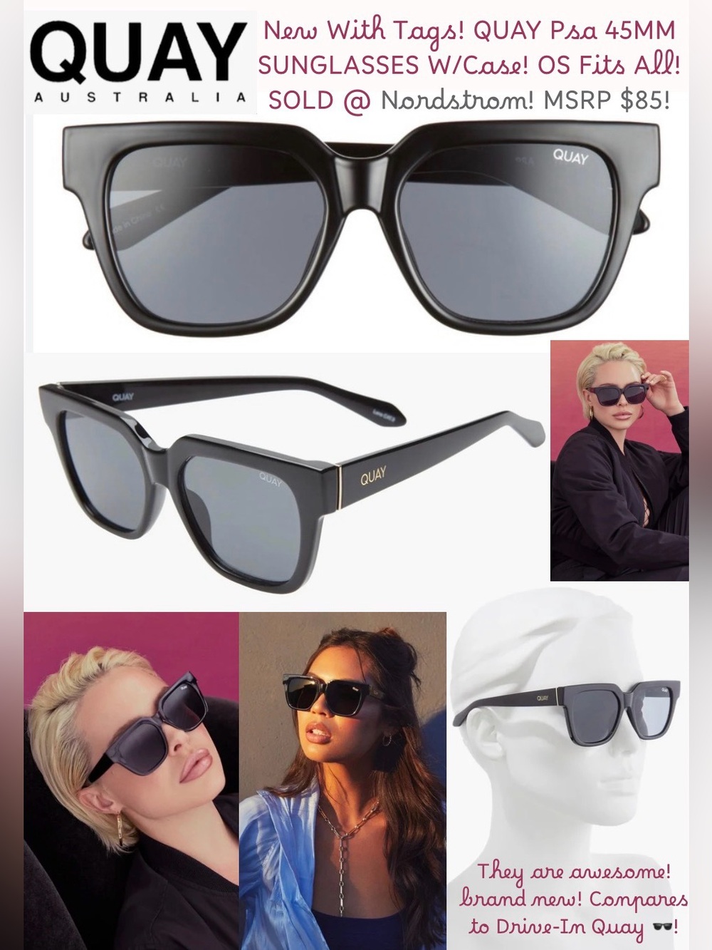 NWT QUAY 🇦🇺 PSA Sunglasses! Comes w/CASE! Minimalist and designed OS Fits all!